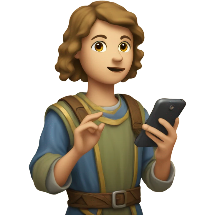 young tourist taking pictures with his cell phone of medieval fresco emoji