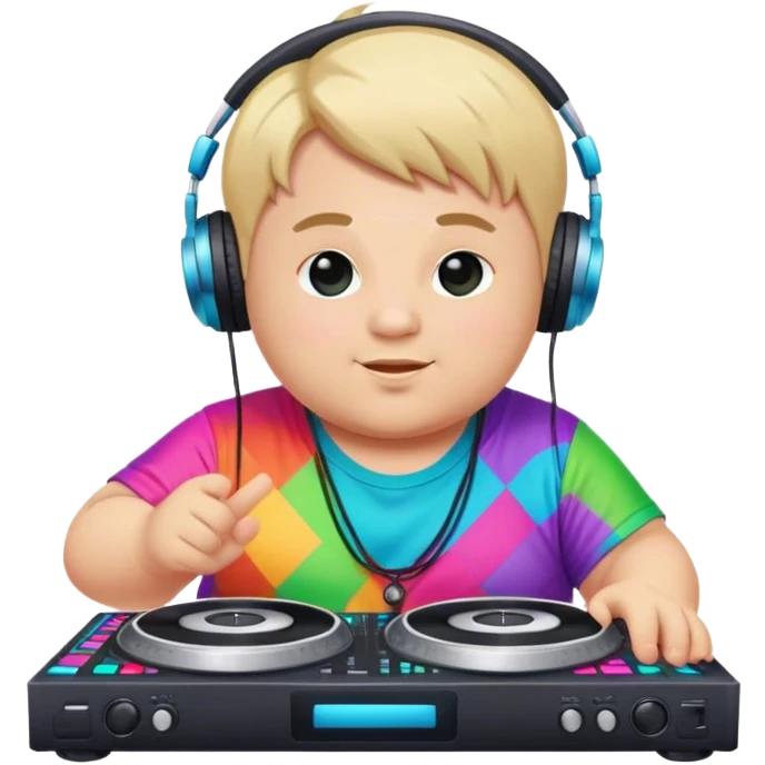 blond chubby dj boy in colorful outfit emoji