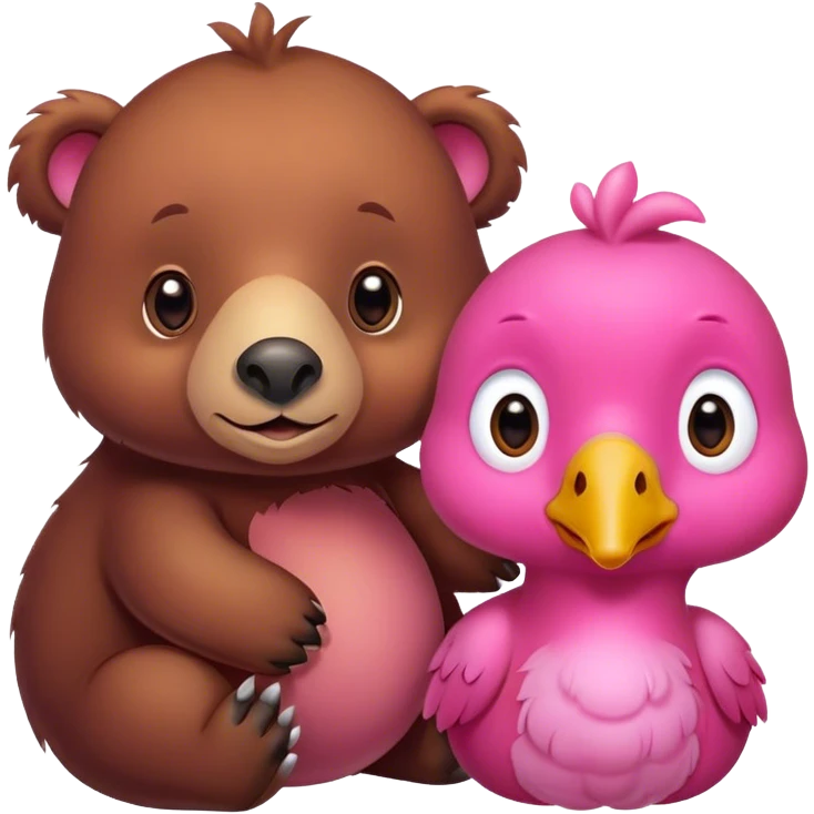 A cute brown bear and a pink dodo closely emoji