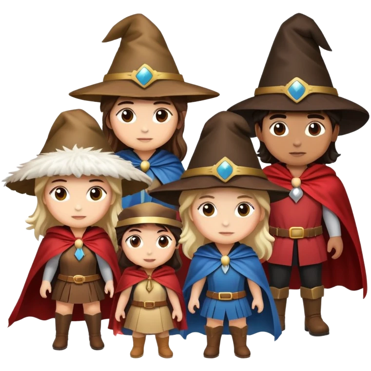 3 girls and 1 guy as the 4 musketeers with feathered hats and capes emoji