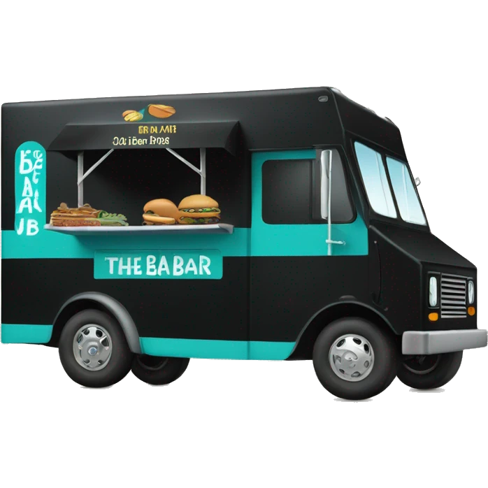 Black food truck with teal text on side saying “The Bean Bar” emoji