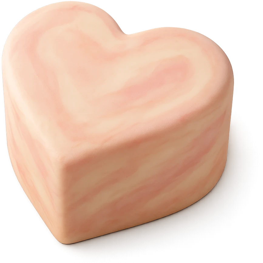 heart-shaped fondant cake with marbled fondant emoji