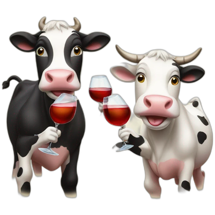 Three smiley cows drinking wine emoji