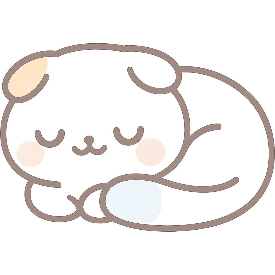 white Scottish Fold cat curled up and sleeping, soft style, kawaii style emoji