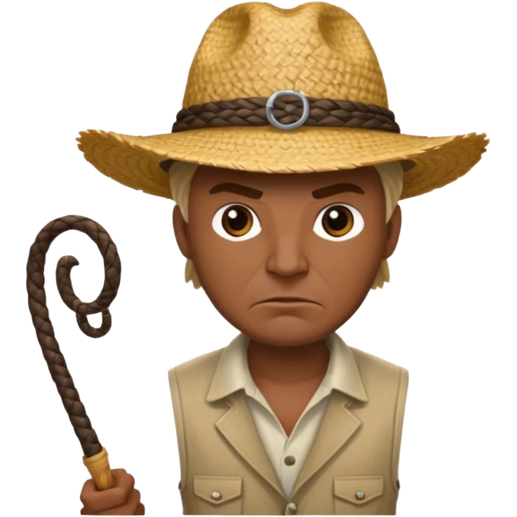 white farmer with whip angry at black man with straw hat emoji
