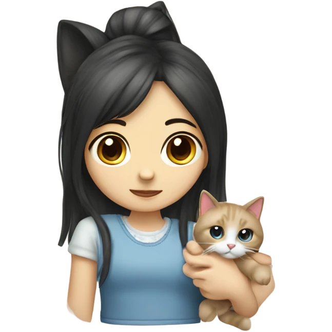 Chinese girl hand a Ragdoll cat  emoji