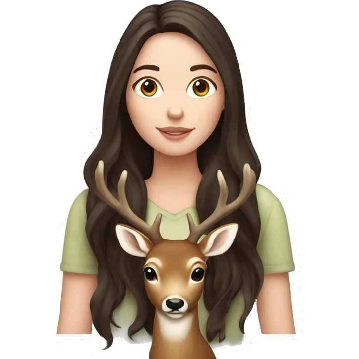 white girl with long dark brown hair holding a deer emoji
