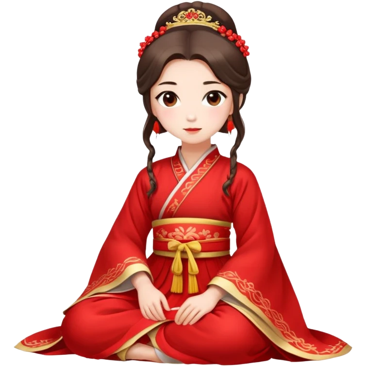Beautiful girl wearing red Hanfu wedding dress sitting emoji