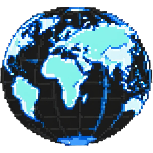pixel art style globe with VPN spoofing and digital security emoji