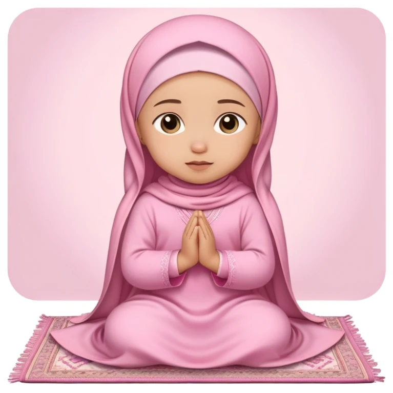baby Muslim girl wearing pink dress on a light pink prayer rug emoji