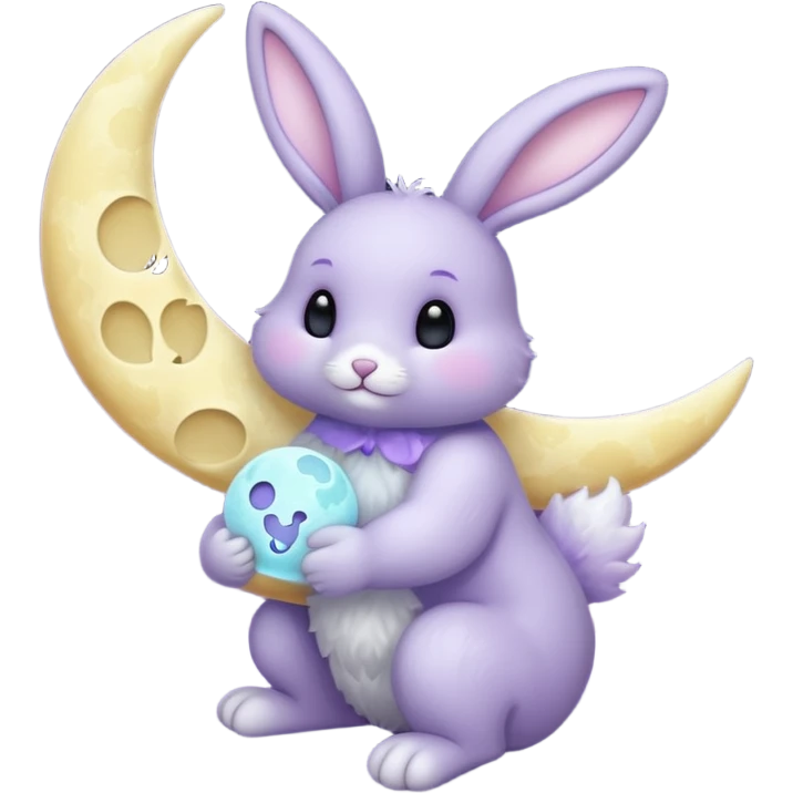 A Lavender bunny holding a moon 🌙 🐰 emoji