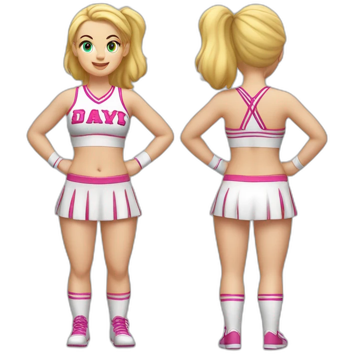 Full body Caucasian curvy cheerleader back and front views emoji