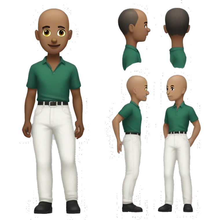 Riaan black, hair black,white shirt,and dark reen pants 4 foot 7 kinda bald emoji