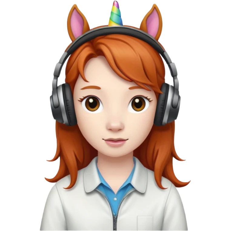 headphone wearing unicorn with dark ginger hair emoji