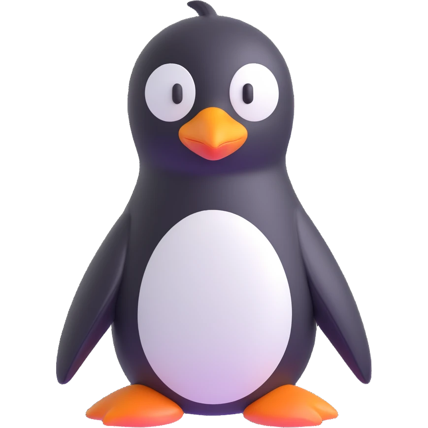Change the blue color of the penguin to black, keeping the 3D Microsoft style fluent emoji look and all other features the same. Preserve the transparent background. emoji