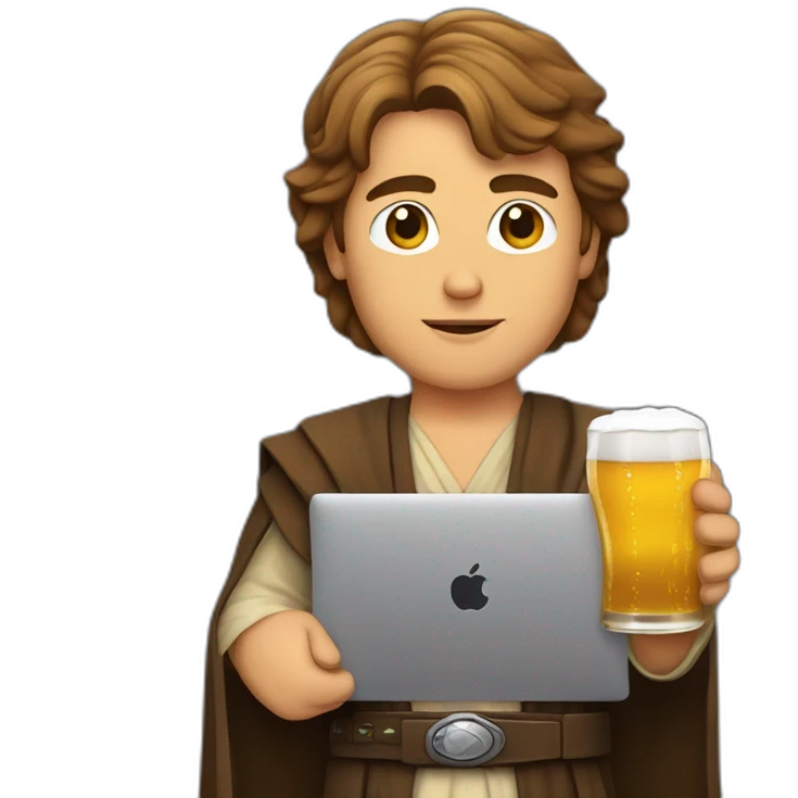 Anakin skywalker holding a beer and a macbook emoji