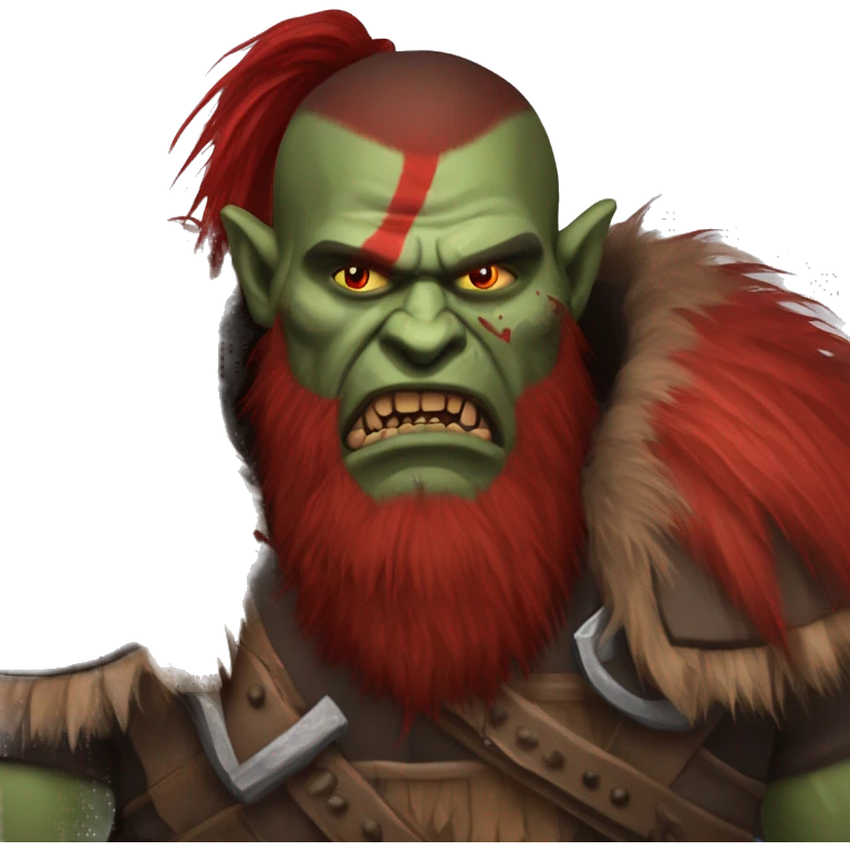 Berserker orc with red beard & red mohican emoji