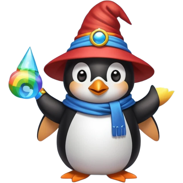 Penguin wizard in a cloud asking "What is rainbow connection?" emoji