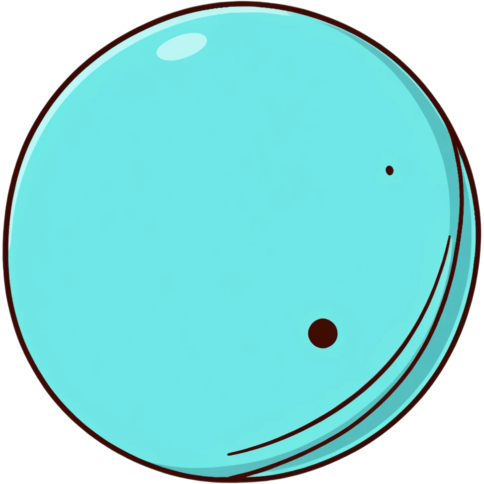 Uranus planet with pale cyan surface, tilted rings, and a friendly face emoji