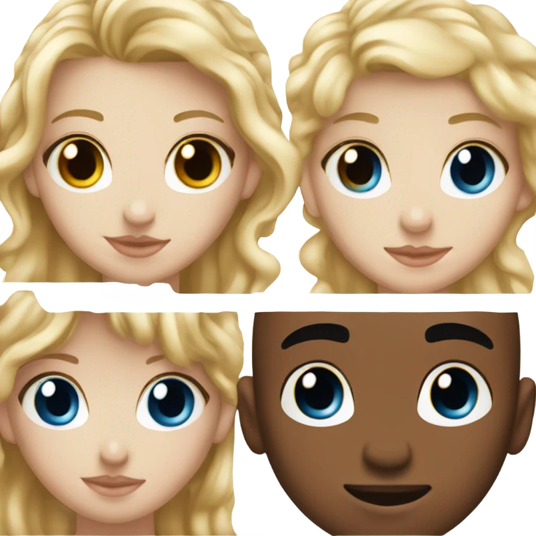 girl with straight blonde hair and blue eyes kissing mixed boy with curly brown hair and brown eyes  emoji