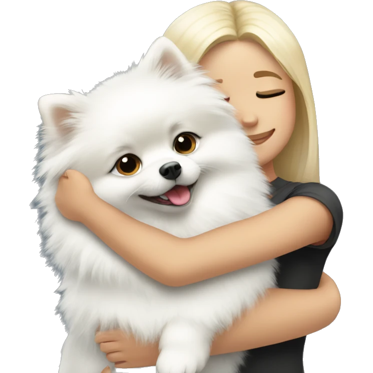 girl hug white Pomeranian emoji