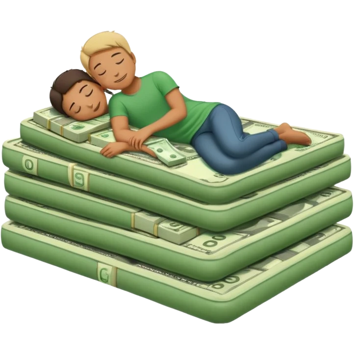 happy person napping on mattress of money emoji