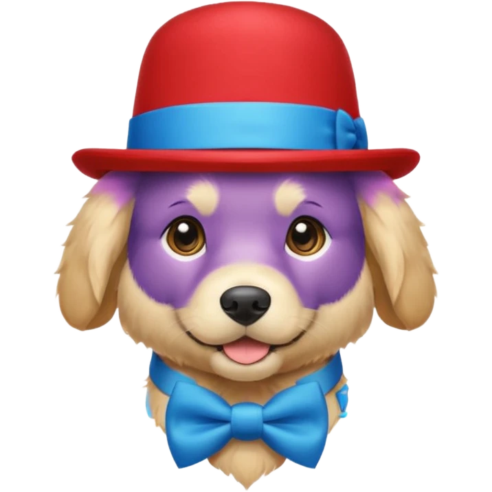 golden retriever dog with a blue bow tie around his neck with a red hat  emoji