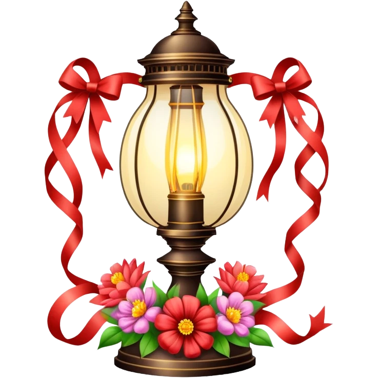 May Day celebration lamp with flowers and ribbons emoji