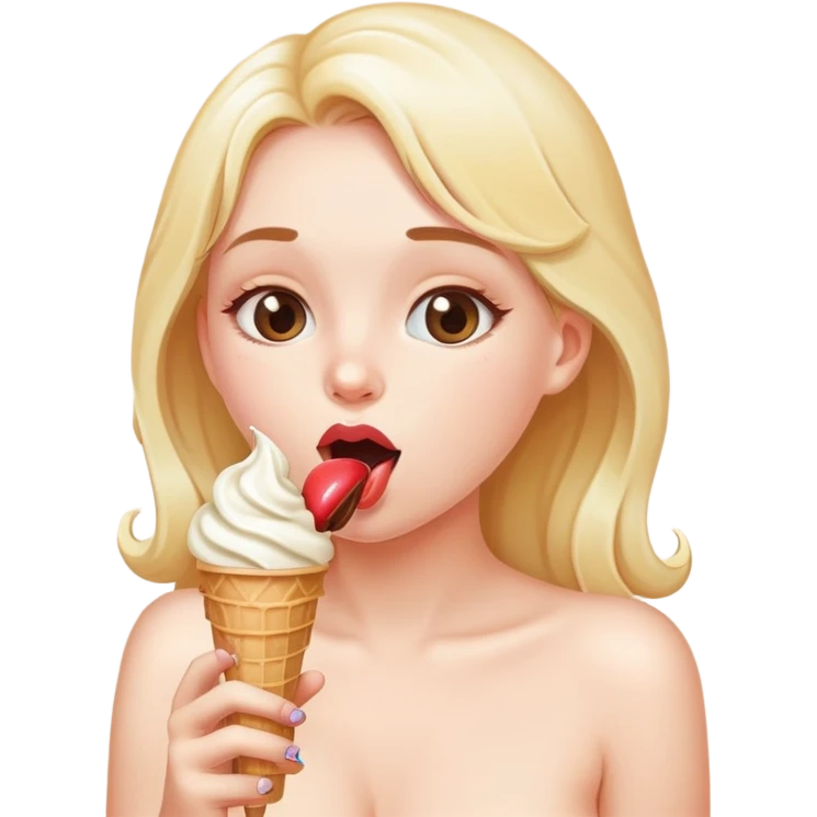 A naked girl licks ice cream emoji