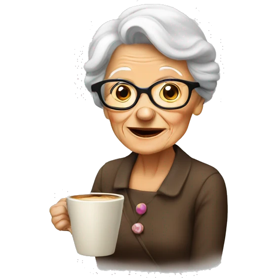 old lady with coffee emoji
