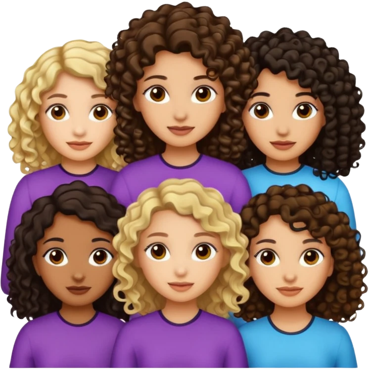 Make a group of girls with 2 light skin girl with dark brown hair and then make one curly dark hair with tan skin but not to tan and make the last one light skin with dark hair with blonde streaks of highlights emoji