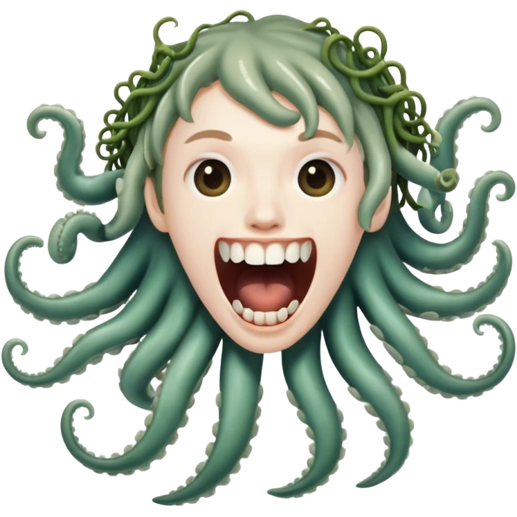 A open  with spiraling teeth and seaweed tentacles ￼ emoji