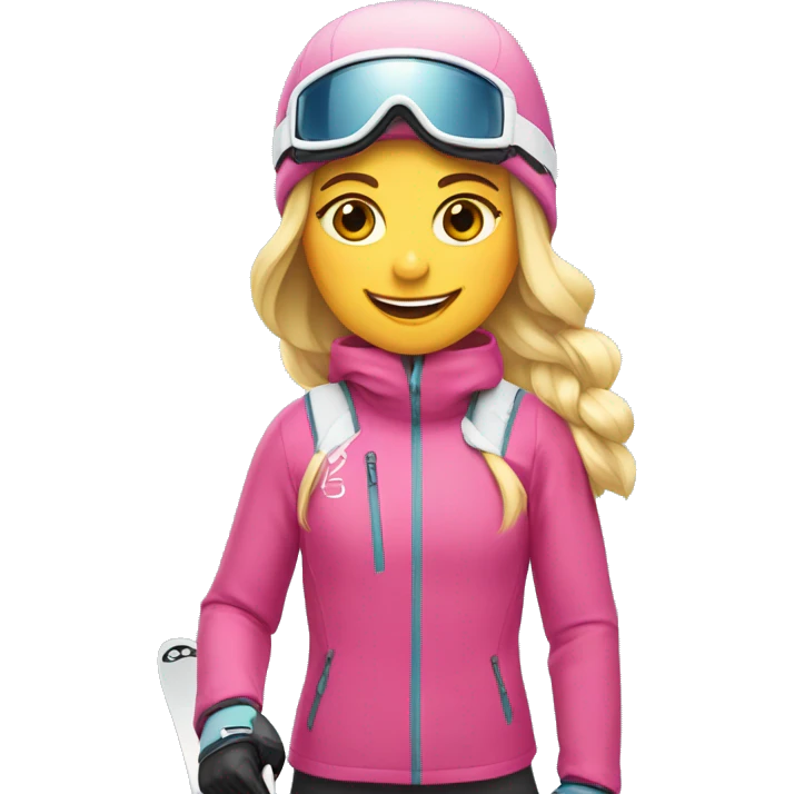Skier girl with blonde hair and pink gear show skis and legs  emoji