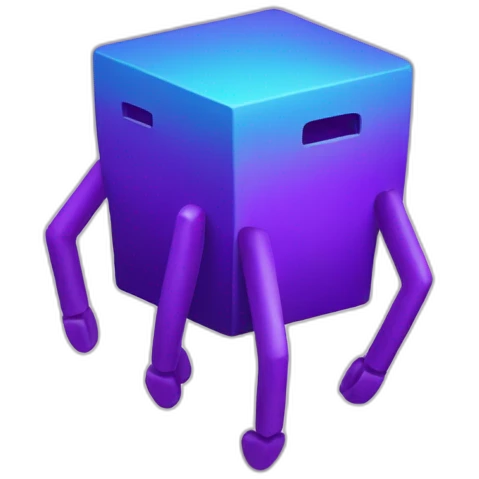 purple gradient cube with 2 long hands and 2 long legs with a hat emoji