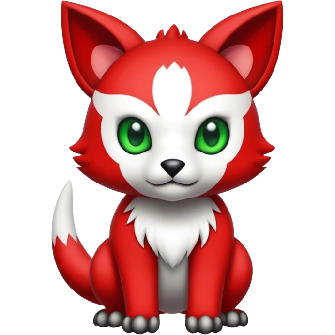 Cute cool black red animal hybrid Fakemon full body, green eyes, white belly, white muzzle emoji