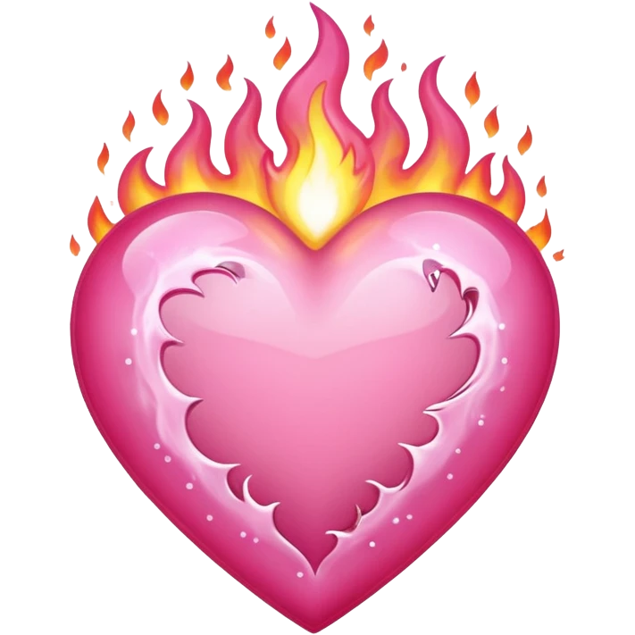 A delicate pink heart engulfed in slow-burning pink flames, flickering with sparkles emoji