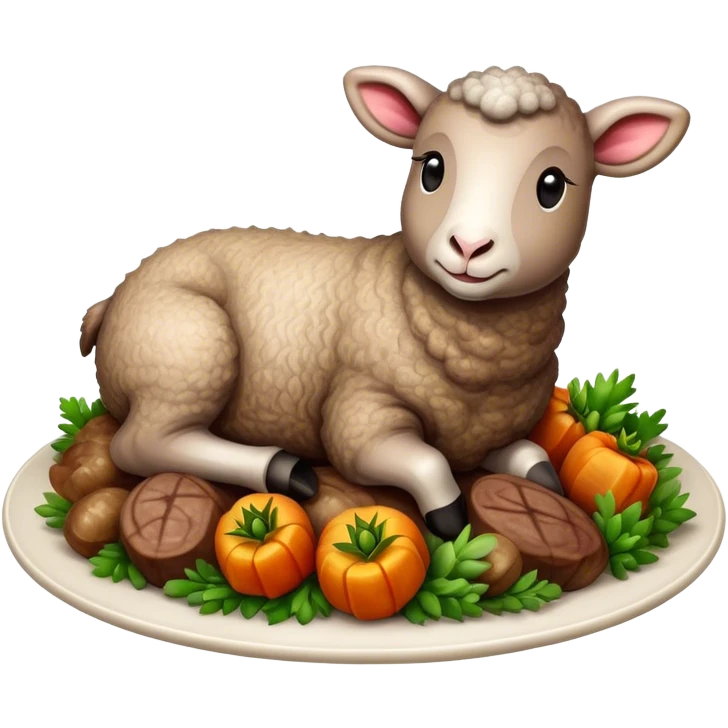 Cinematic Realistic Roast Lamb Dish Emoji, depicted with tender, succulent lamb roasted to perfection and served with seasonal vegetables, rendered with rich textures and inviting warm lighting that captures its traditional heritage. emoji