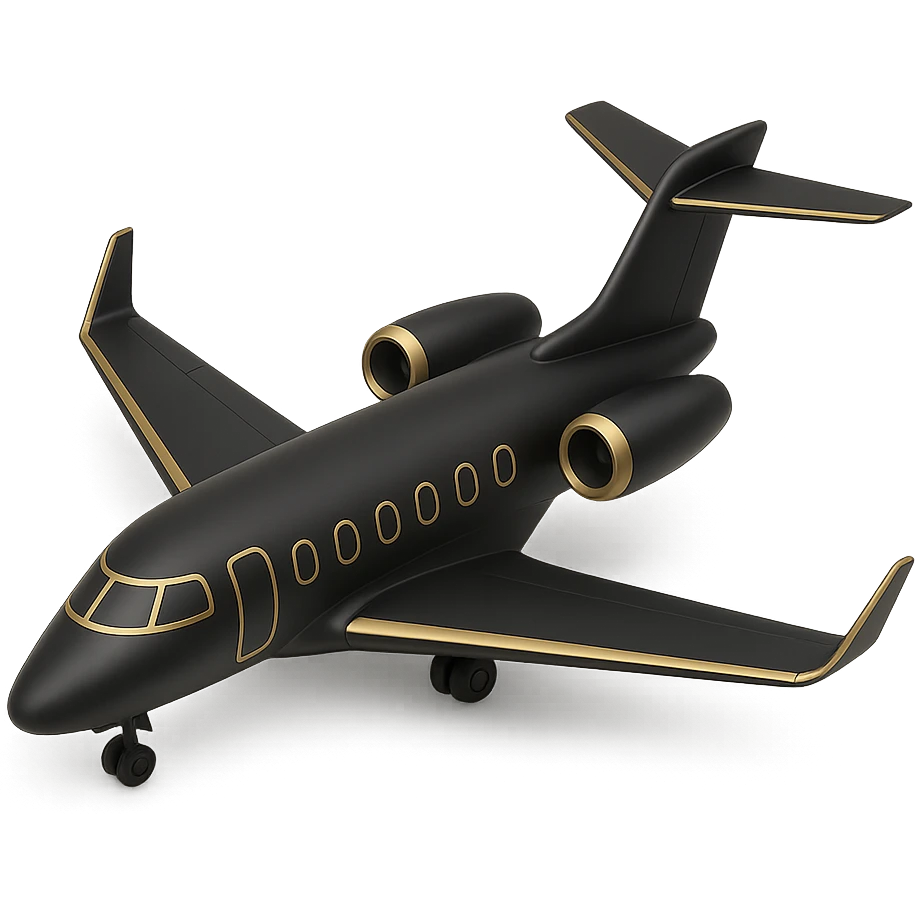 a luxury jet in 3D black style emoji