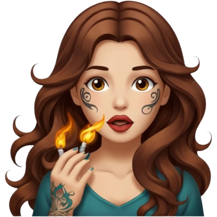 mystic woman long wavy brown hair tattoos warm breath glow from mouth emoji