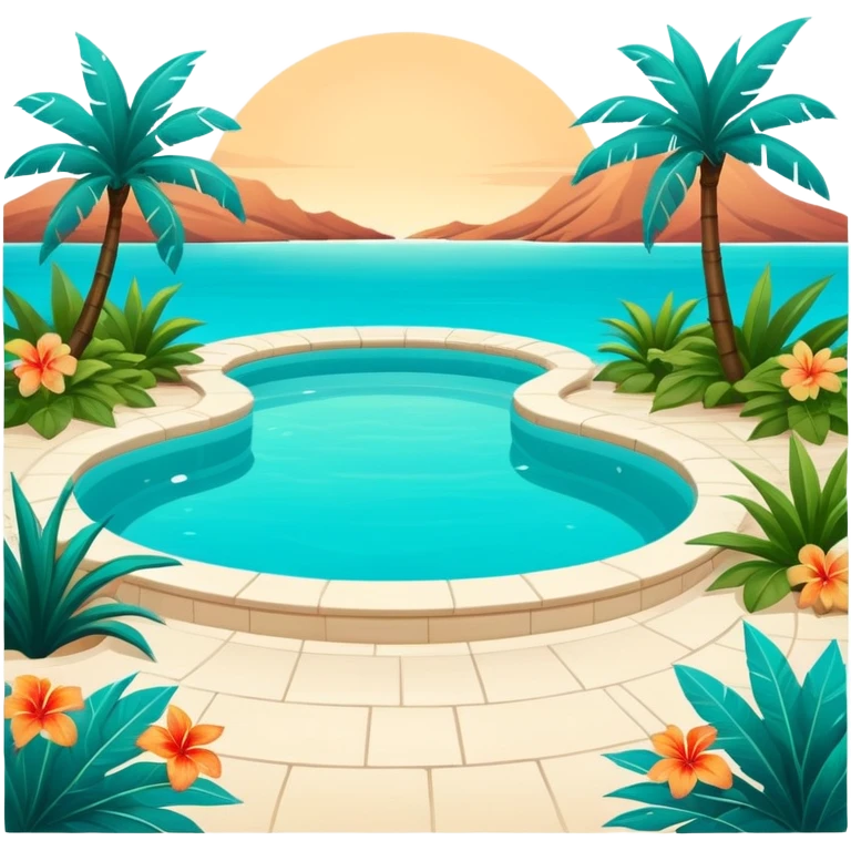 An exotic lush warm-colored romantic pool with lush warm colors emoji