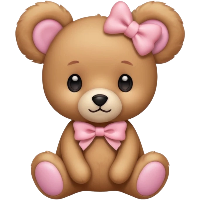 The og emoji teddy bear eith some pink blush and a cute pink coquette bow in the ear emoji