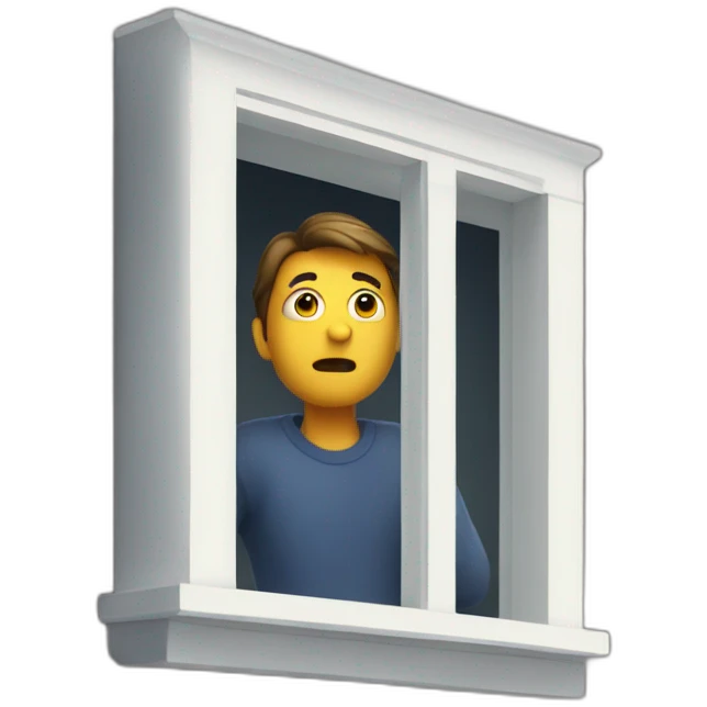 suspicious man looking outside of window of house emoji