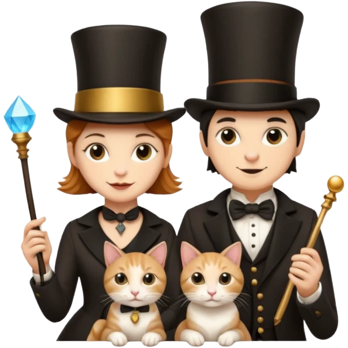 magician couple and their pet cat emoji