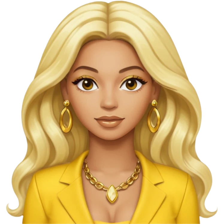 Beyonce with long platinum blonde hair, yellow outfit and earring emoji