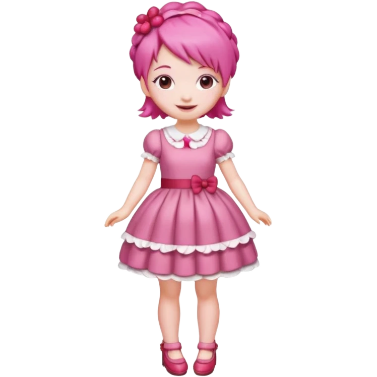 Isolated detaile illustration incredibly raspberry torte doll figurine full body with pink hair and a raspberry barrette emoji