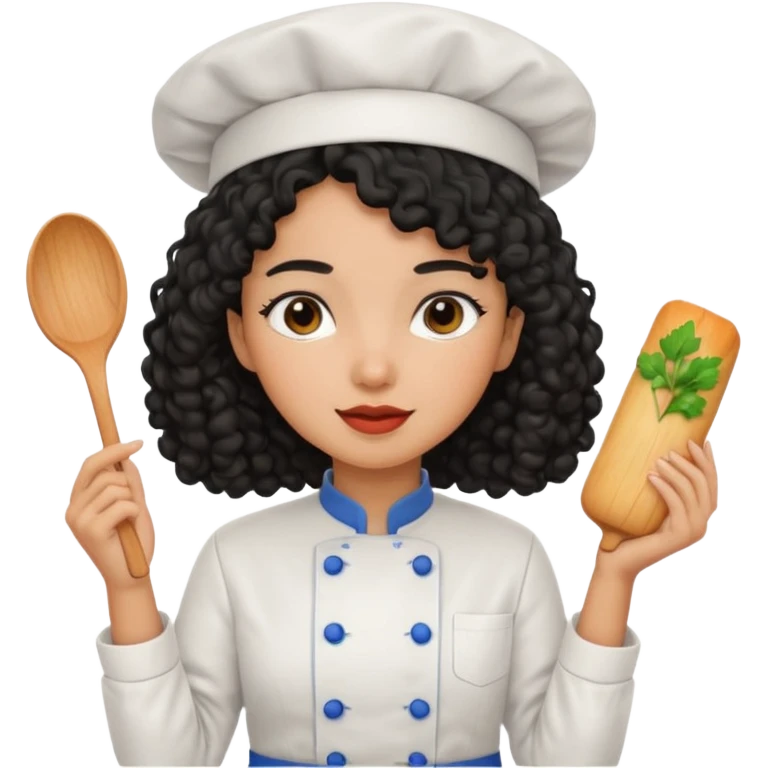 Una chica chef de cabello negro con rulos emoji