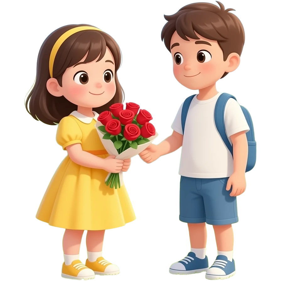 Litlle girl giving friend flowers emoji