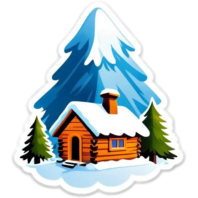 Eine Hütte im Wald mit einer Glaskuppel auf dem Dach, Winterlandschaft, Schnee und Nordlichter am Himmel emoji