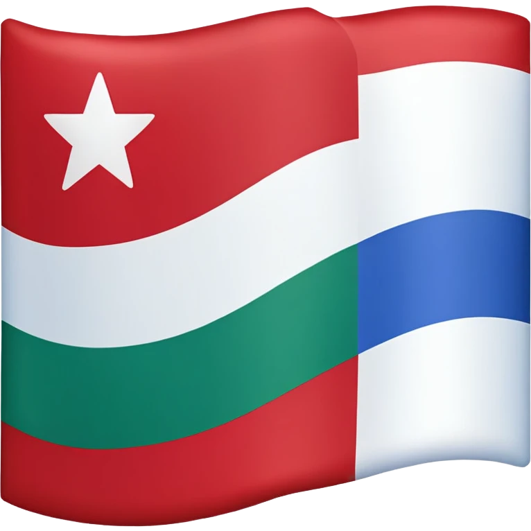 a flag with a distinctive design, featuring three horizontal stripes and a triangular section in the lower left corner. The top stripe is red, the middle stripe is green, and the lower left triangular section is blue, adorned with a white star. emoji