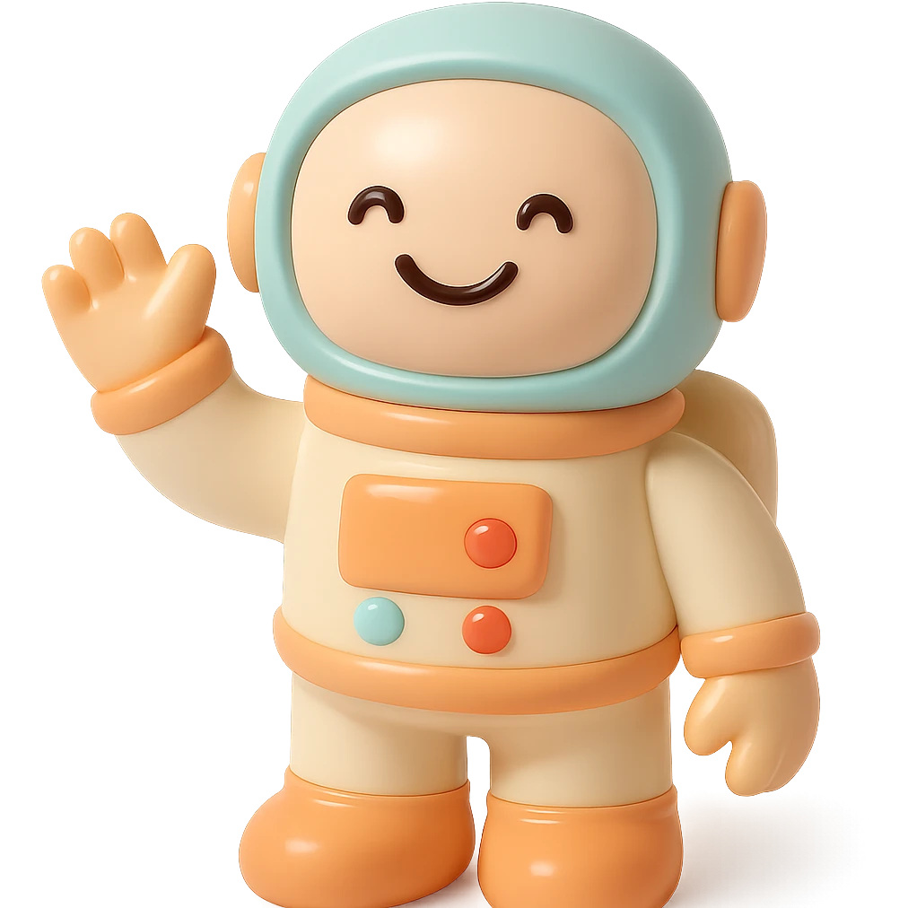 smiling astronaut in spacesuit, waving hand, vinyl figure style emoji